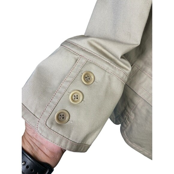 Garnet Hill Blazer‎ Jacket Women's  12 Tan Military Moto Cotton Mandarin Collar - Picture 3 of 8